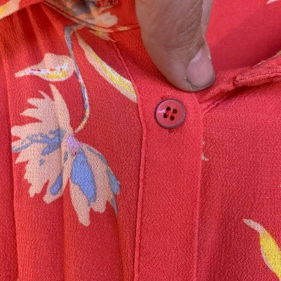 Free People Women’s XS Prairie Western Red Floral Dress Boho Puff Sleeve Peasant - Picture 3 of 12